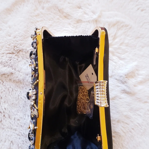 Women's Evening Bag Diamonds Party Prom Clutch Purse Floral Bride Black Handbag - Picture 11 of 13